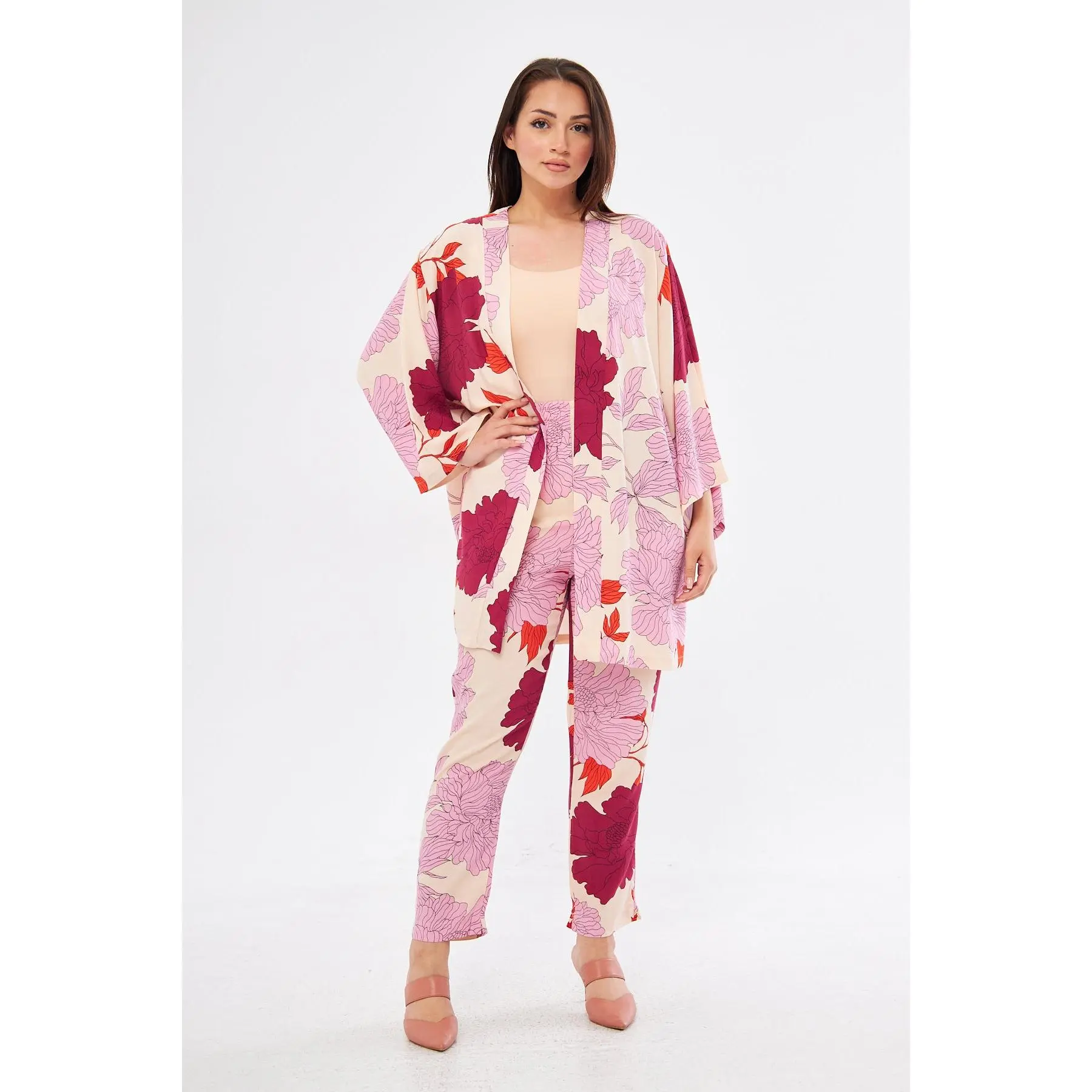 Sophia Floral Kimono & Pants Set- Pink & Purple
