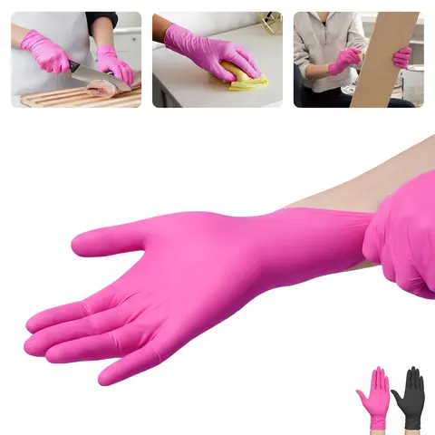 5/10Pair Durable Rose Red Nitrile Dishwashing Gloves,Non-Medical Grade, Latex-Free, Suitable for Permanent Makeup, Nail and Hair Services, Painting, Odor-Free Household Bathroom Cleaning Gloves, Multi Purpose Glove