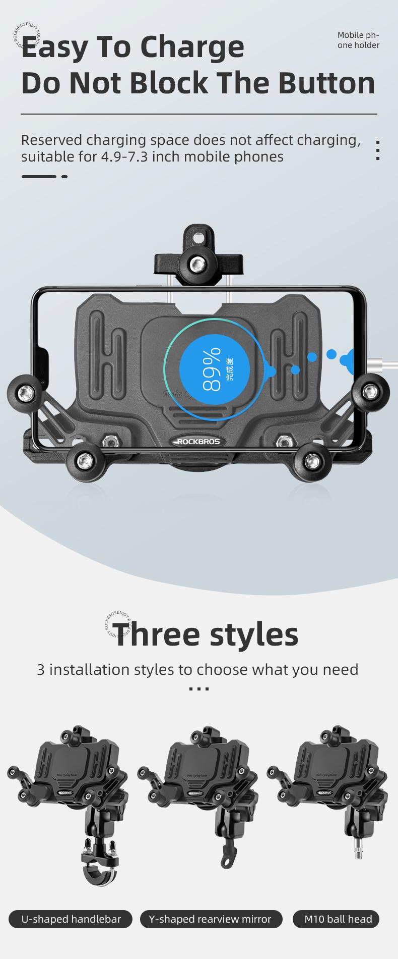 ROCKBROS Motorcycle Phone Mount with Vibration Dampener for 4.7''-7.1'' Phones, Universal Motorcycle Cell Phone Holder Handlebar Phone Mount(Handlebar Mount)