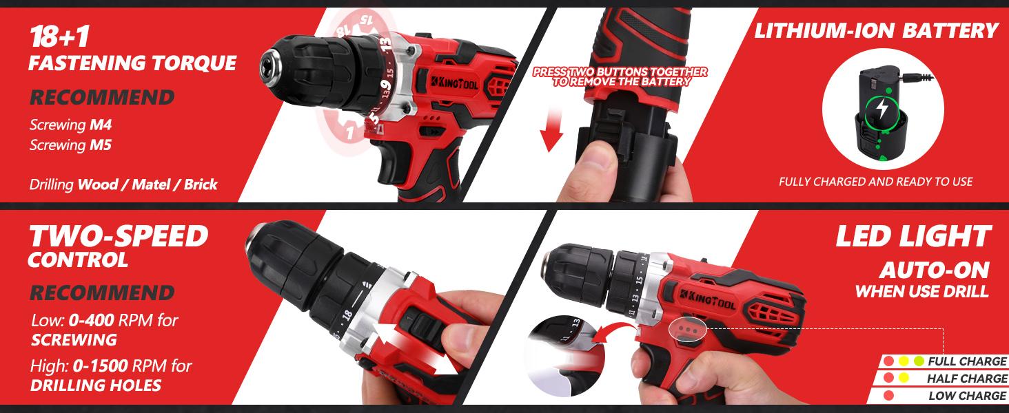 KingTool 276-Piece Tool Set Kit - Tool kit with 12V Cordless Power Drill Driver Toolbox Storage Case with Drawer, Drill Set Perfect for Homeowner, Diyer, Handyman