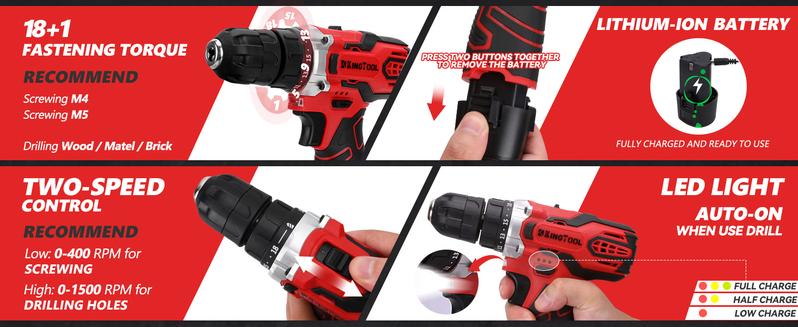 KingTool 276-Piece Tool Set Kit - Tool kit with 12V Cordless Power Drill Driver Toolbox Storage Case with Drawer, Drill Set Perfect for Homeowner, Diyer, Handyman