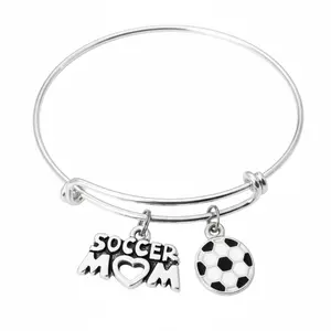 Soccer Mom Charm Bracelet, Adjustable Silver Bangle with Soccer Ball Charm, Expandable Gift for Sports Moms