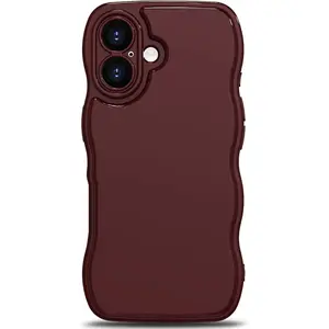 Phone Case for iPhone 16 Case,Simple Wave Design Wavy Frame Soft Silicone Aesthetic for iPhone 16,Wine Red