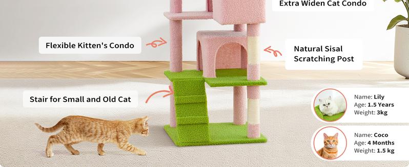 MADE 4 PETS Cat Tree 54-Inch Contemporary Design with Sisal Scratching Post & Climbing Ladder for Small Medium Cats Play House Condo MADE 4 PETS Cat Tree 54-Inch Contemporary Design with Sisal Scratching Post & Climbing Ladder for Small Medium Cats Play House Condo