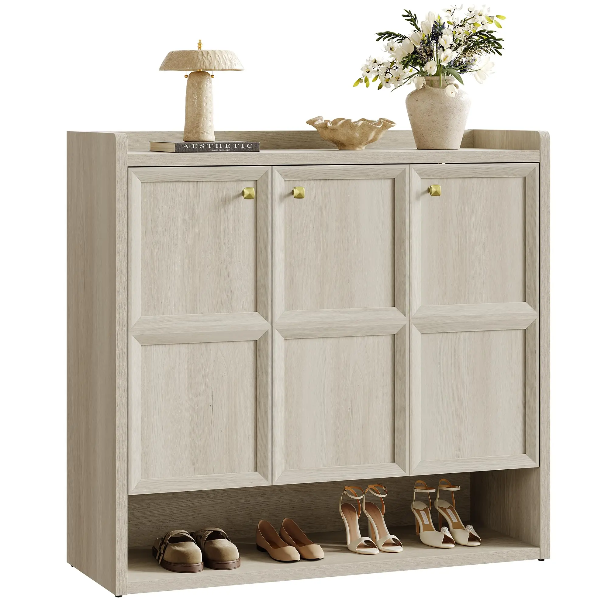 SICOTAS Minimalist 6-Layer Engineered Wood Entryway Shoe Storage Cabinet, 47.6" Wide Durable Organizer with 3 Soft Closing Hinges, Adjustable Shelves, Holds Up to 30 Pairs for Hallway Households