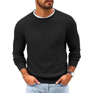 Runcati Mens Crewneck Sweater Casual Textured Knitted Thermal Pullover Sweaters