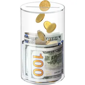 Clear Acrylic Piggy Bank, Cylindrical Piggy Bank For Home Decor, Unopenable Acrylic Savings Jar, Real Money Boys Birthday Gift Decorative Ornaments