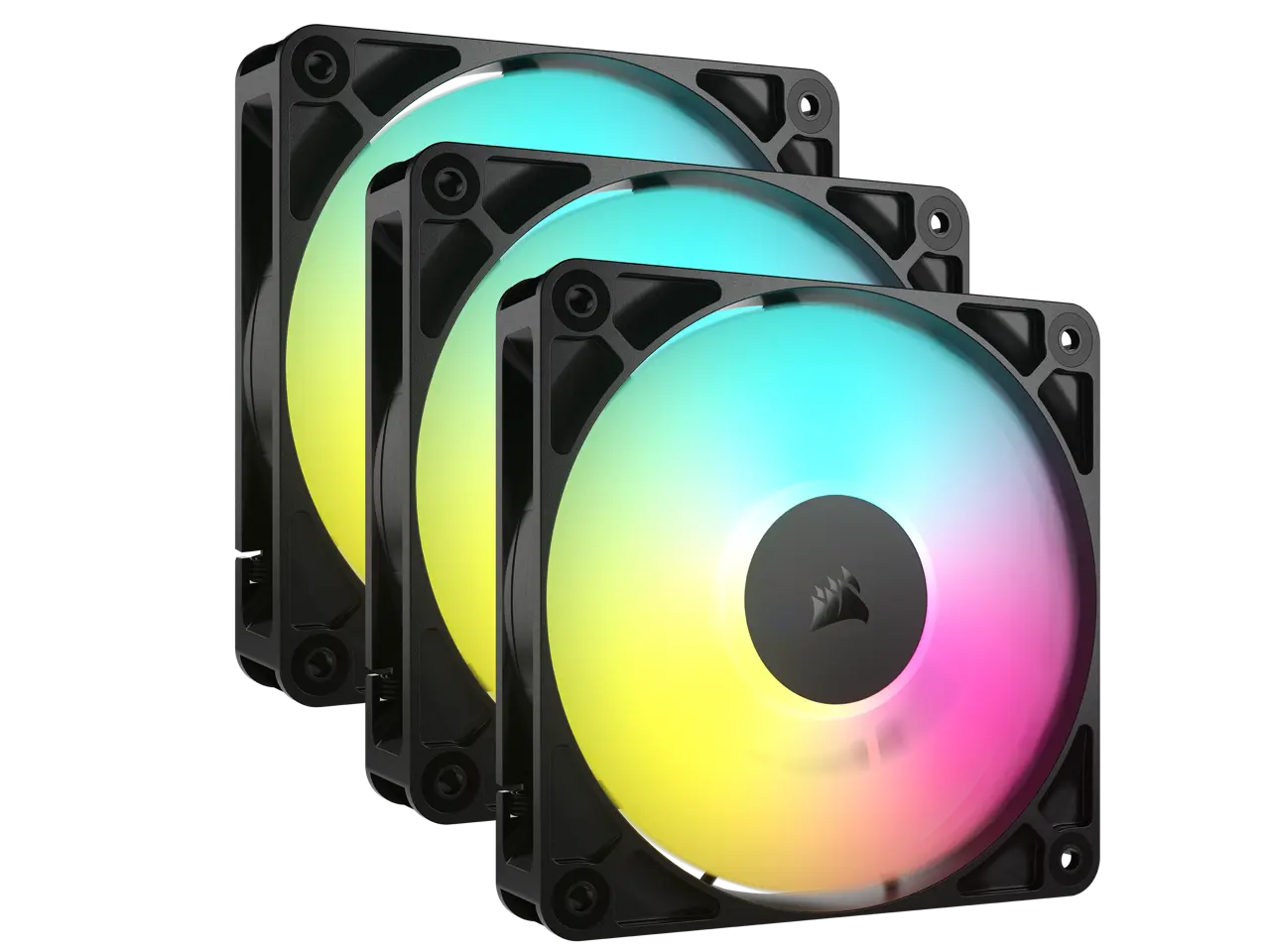 CORSAIR RS120 ARGB PWM 120mm Fans Triple Pack - Simplified Control - Daisy-Chain 4-Pin PWM and +5V ARGB Connections - Concentrated AirGuide Cooling - Magnetic Dome Bearing