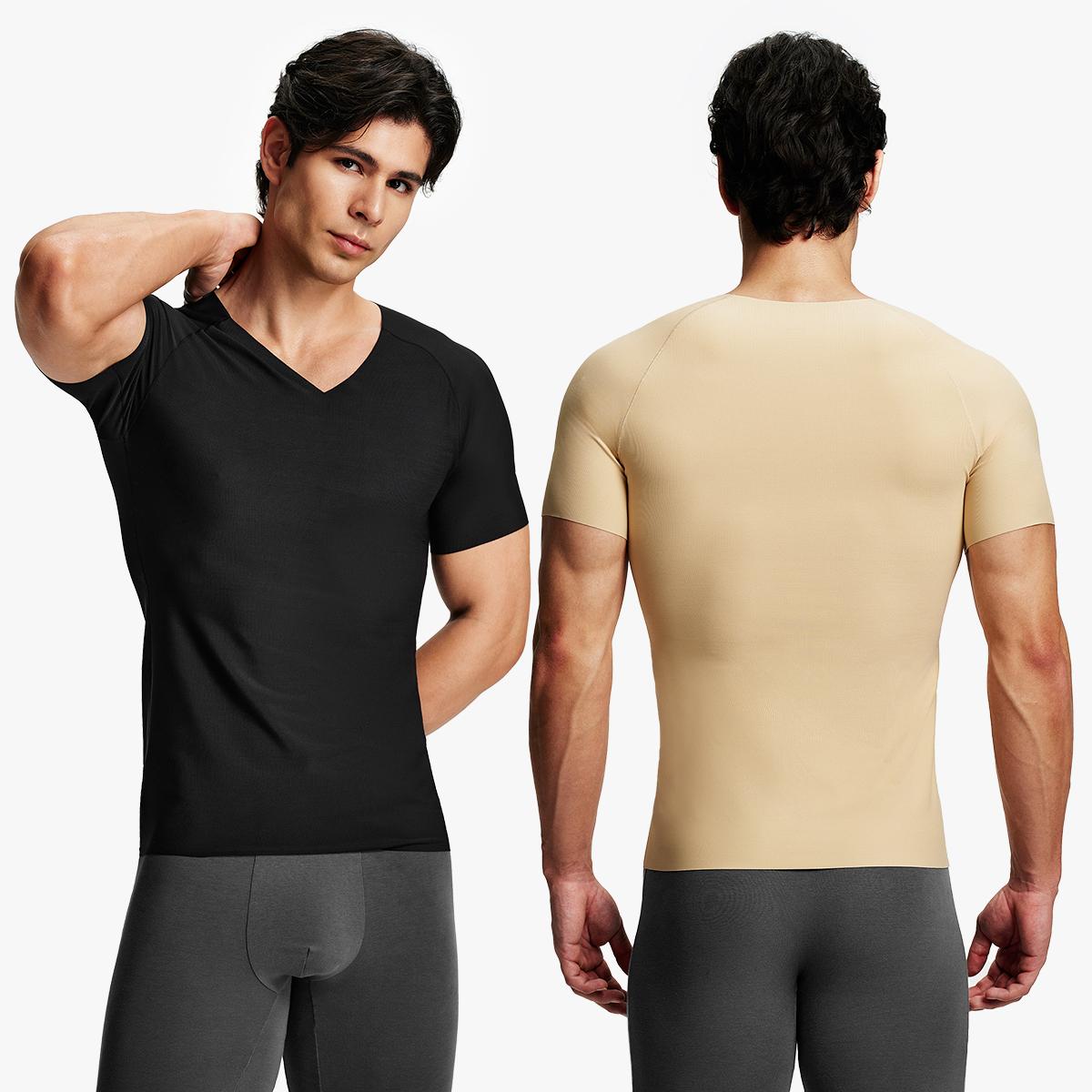 Nebility Mens Invisible Shaping Compression T-Shirt – V-Neck, Quick-Dry, Stretchy Short Sleeve with a Slim-Fit, Smooth Look Under Any Outfit