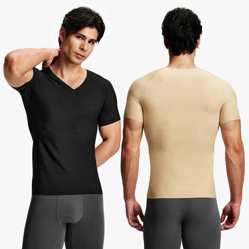 Nebility Mens Invisible Shaping Compression T-Shirt – V-Neck, Quick-Dry, Stretchy Short Sleeve with a Slim-Fit, Smooth Look Under Any Outfit