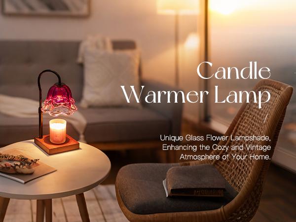 Gradient Purple Flower Candle Warming Lamp with Timer, Vintage Height Adjustable with 2 Bulbs, Wax Warmer Dimmable Gothic Halloween Decor Gift for Women, Halloween gifts, Christmas gifts