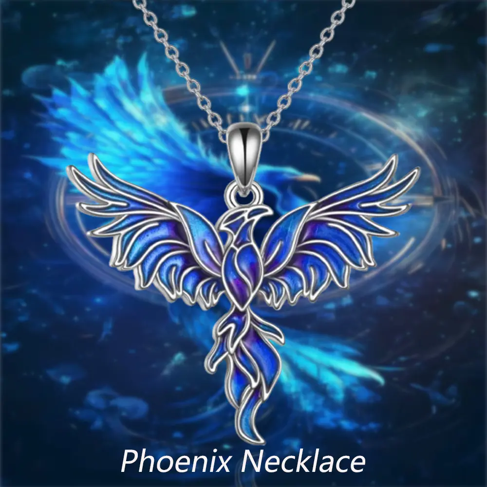 Gradient Blue Oil Drop Phoenix Pendant Necklace with Stainless Steel Chain - Exquisite Personality Chain Jewelry for Teens, Unisex Fashion Street Wear, Christmas/Birthday Holiday Gifts, Necklaces, Long Chain, Daily Wear