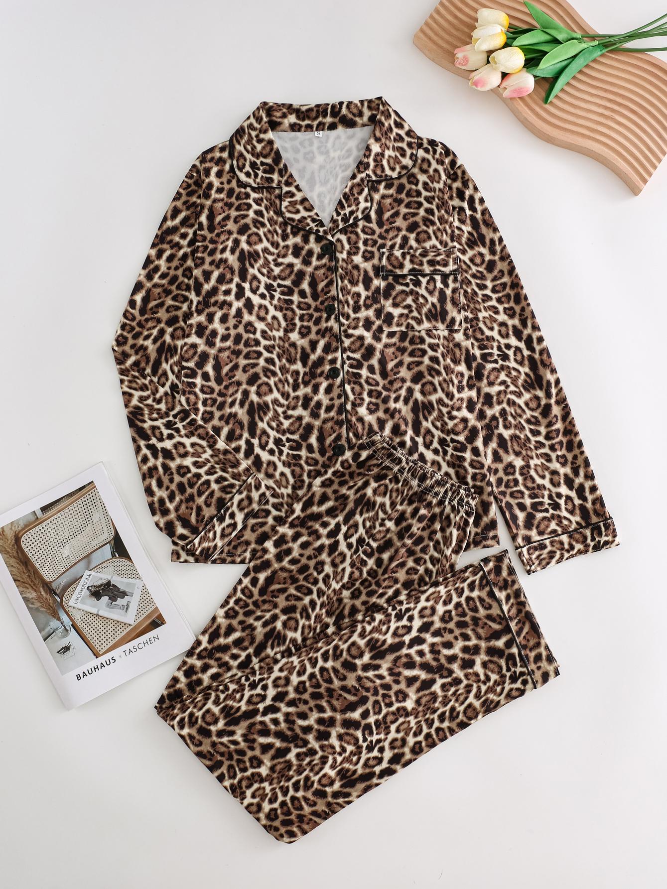 【clearance sale】Leopard Print Pajamas - Long Sleeve Sleepwear for Women Comfortable Nightwear Set with Stylish Leopard Print and Extra Coverage