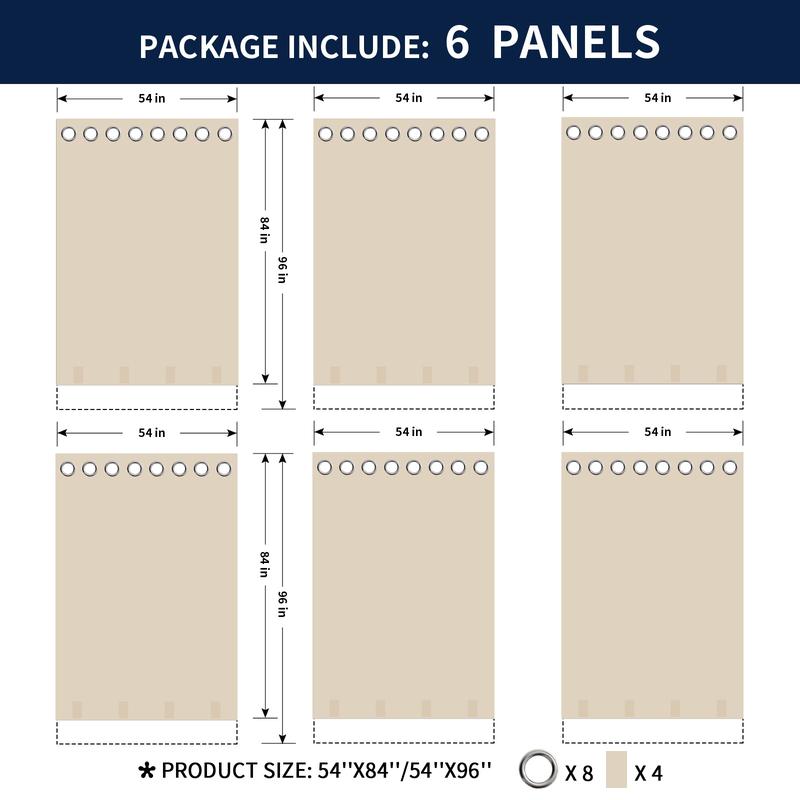 Easy-Going Outdoor Curtains Waterproof Windproof Weatherproof Curtain for Patio, Cabana, Porch, Pergola and Gazebo, Grommet Top and Tab Bottom Drape