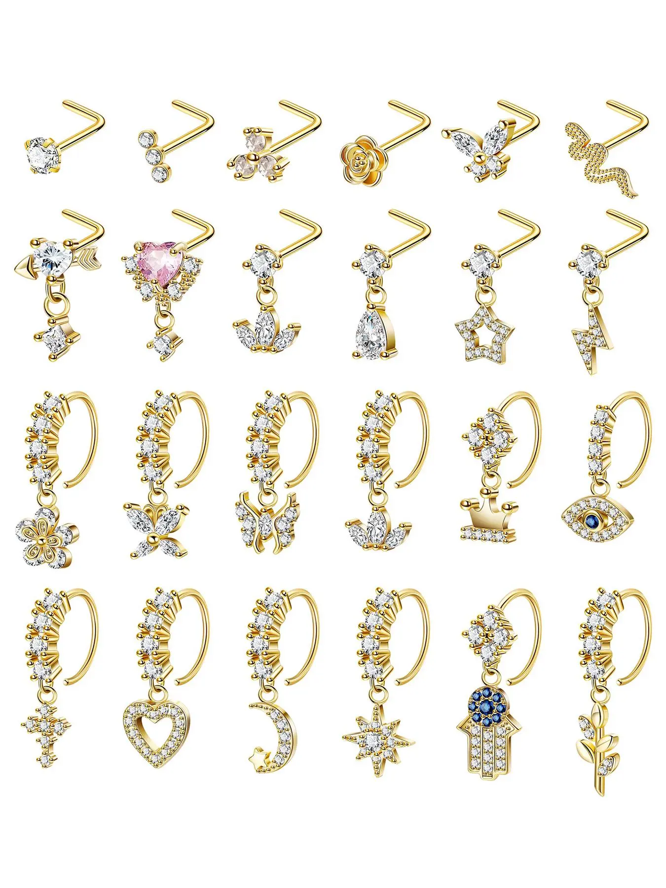 Women's Elegant Rhinestone Nose Rings, Nose Piercing Jewelry, Artificial Gems for Piercings, Nose Studs & Hoops, Chic Body Jewellery