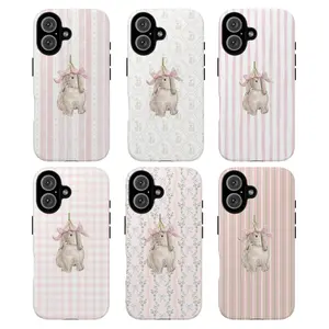 Cute Bunny Floral Pattern Tough Phone Case, Soft Pastel Aesthetic Protective Cover for ip and ss, stripe and checkered case, compatible with iPhone 17, 16, 15, 14, 13, 12, 11, and X series models.gift for her