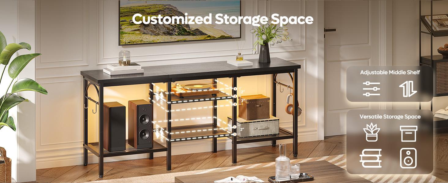 Pinmoco TV Stand for TVs up to 55 Inch, LED Light Entertainment Center with Open Storage Shelves, TV Media Console Table for Living Room, Bedroom