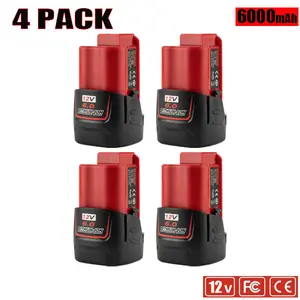 4-PACK Replacement for Milwaukee M12 Battery 12v Lithium-ion 6.0Ah Batteries Compatible with48-11-2440 48-11-2402 48-11-241148-11-2420 Cordless Power Tools