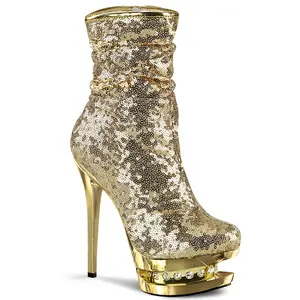 Blondie-R-1009 Women's Platform Boot with Sequined Detailing, Stylish Footwear, Fashionable Shoe