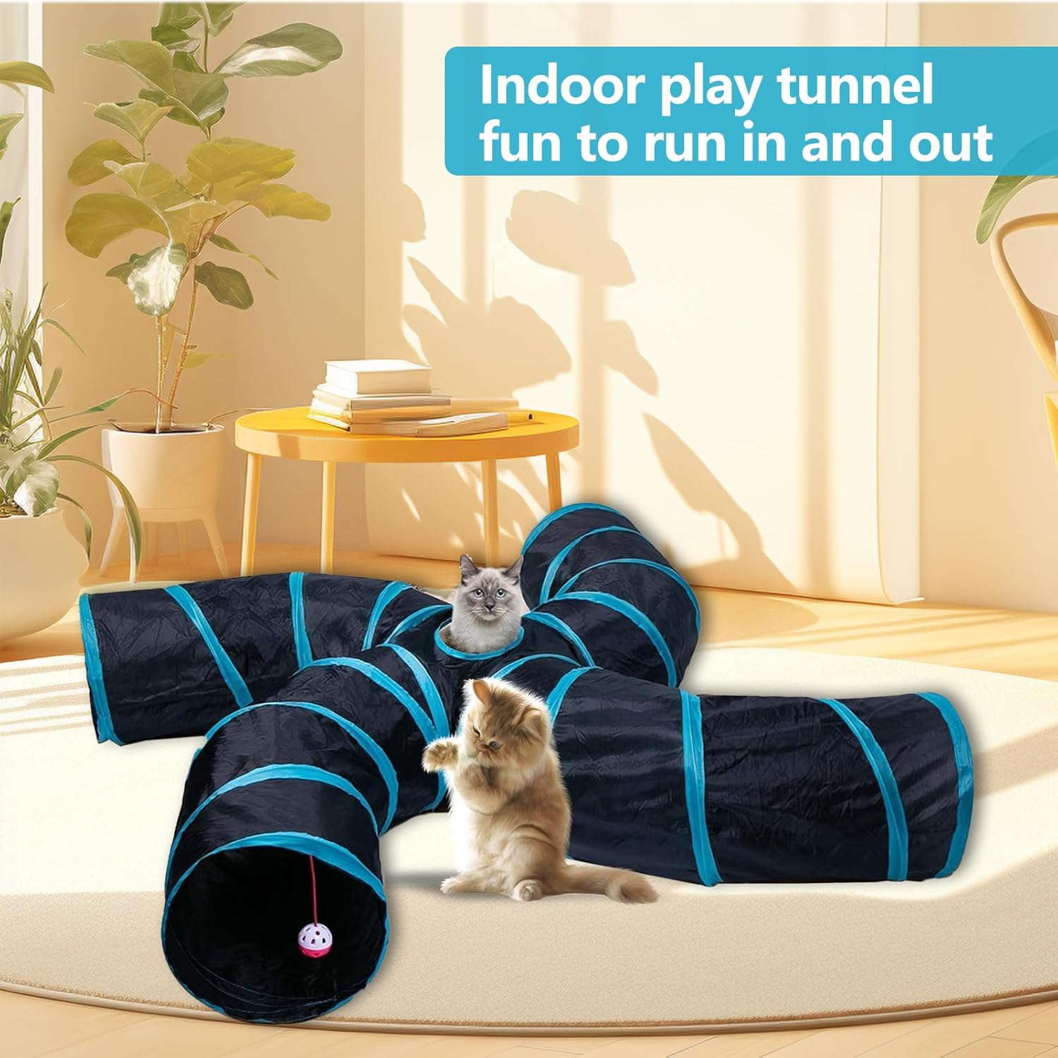 Pet Cat Tunnel Tube Tovs 4 WavCollapsible,Tunnels for indoor Cats,Kitty BoredPeek Hole Toy Ball Cat, Puppy, Kitty, Kitten,Rabbit