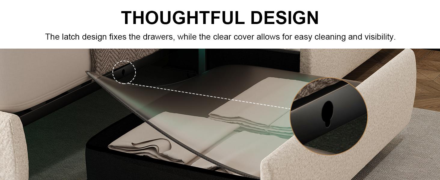 New Arrival Queen LED Bed Frame with 2 Drawers, Teddy Fleece Rounded Upholstered Platform, Headboard, No Box Spring, Quiet, Easy Assembly-Cream,Pink