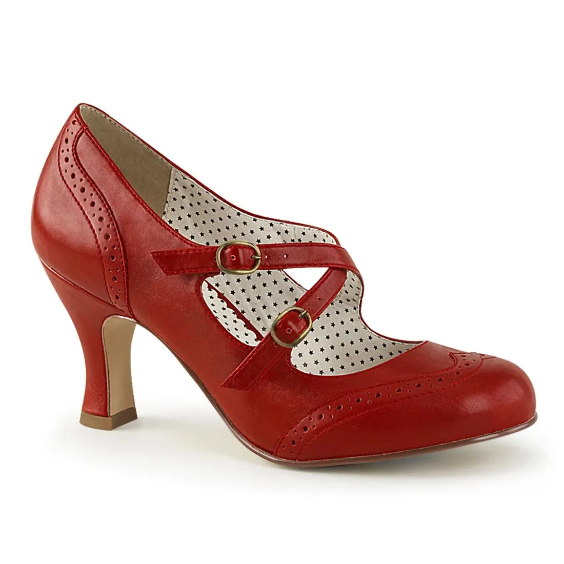Women's Vintage Leather Flapper-35 Heels - Red Vegan Leather Formal Occasion Shoe, Stylish Women's Footwear