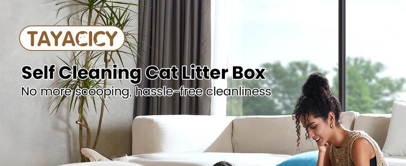 Self Cleaning Litter Box,Large Capacity Automatic Cat Litter Box Self Cleaning for Multiple Cats with App Control and Safety Protection,2 Roll Litter Bags,White