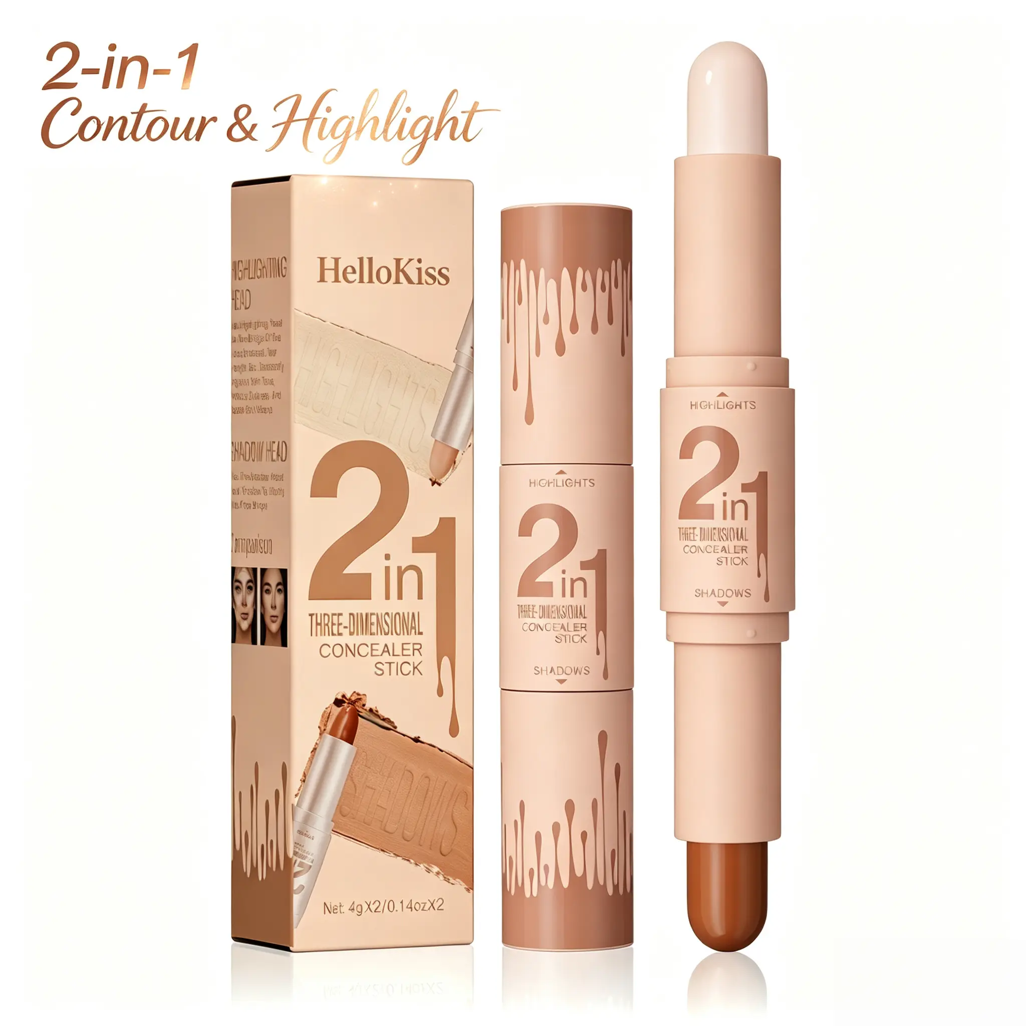 2-in-1 Contour & Highlighter Stick | Cream Sculpting Duo for Snatched Face | Blendable Bronzer & Glow Stick | Natural Finish for All Skin Tones