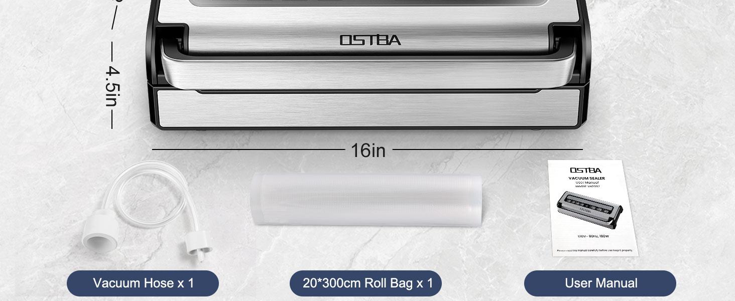 OSTBA 180W Vacuum Sealer Machine, 12-in-1 Double Pump Food Saver with Built-in Cutter & Bag Storage, Easy-Lock Handle, Dry & Moist & Marinate, Memory Function, Includes 1 Roll of Vacuum Bags & Hose OSTBA 180W Vacuum Sealer Machine, 12-in-1 Double Pump Food Saver with Built-in Cutter & Bag Storage, Easy-Lock Handle, Dry & Moist & Marinate, Memory Function, Includes 1 Roll of Vacuum Bags & Hose