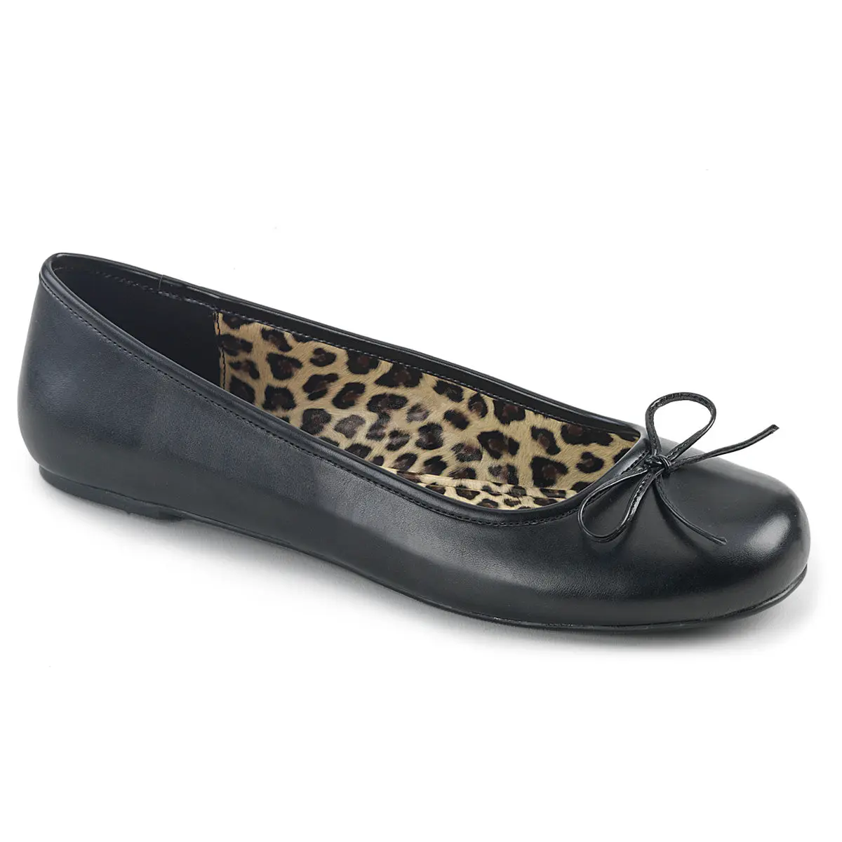 Women's Classic Slip-On Ballet Shoes - Black Synthetic Vegan Leather Footwear, Comfortable Round Toe Casual Shoes with Bow Accent for Daily Wear, Shoe, Black Vegan Leather
