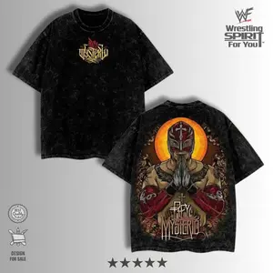 WWE Rey Mysterio Acid Washed T-Shirt Retro – Wrestling Champion 90s Vintage Graphic Tee Double Printed , Video Night Fight Clothing, Oversized Premium Heavy Cotton Unisex Streetwear Gift For Game Fans Lover