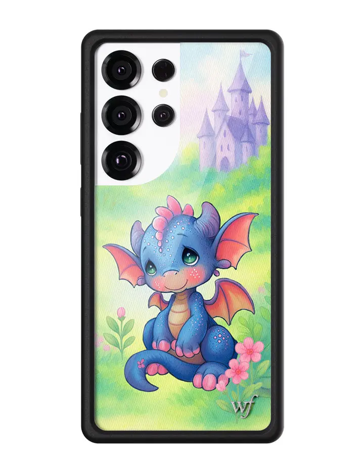 Precious Moments Dragon | Limited Edition Trendy Samsung Galaxy Case | Raised Protective Black Bumper | Women Owned Small Business | Vibrant Green Background Blue and Orange Dragon Scenic Castle Aesthetic Cute | Safety Casing Protective | Gift for Her