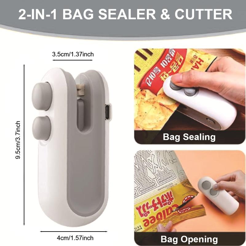 Mini Bag Sealer, 2025 Upgrade 2 in 1 Magnetic Food Sealer, Small 2 in 1 Rechargeable Magnetic Snack Sealer Household Mini, Heat Sealer with Cutter USB Rechargeable for Kitchen