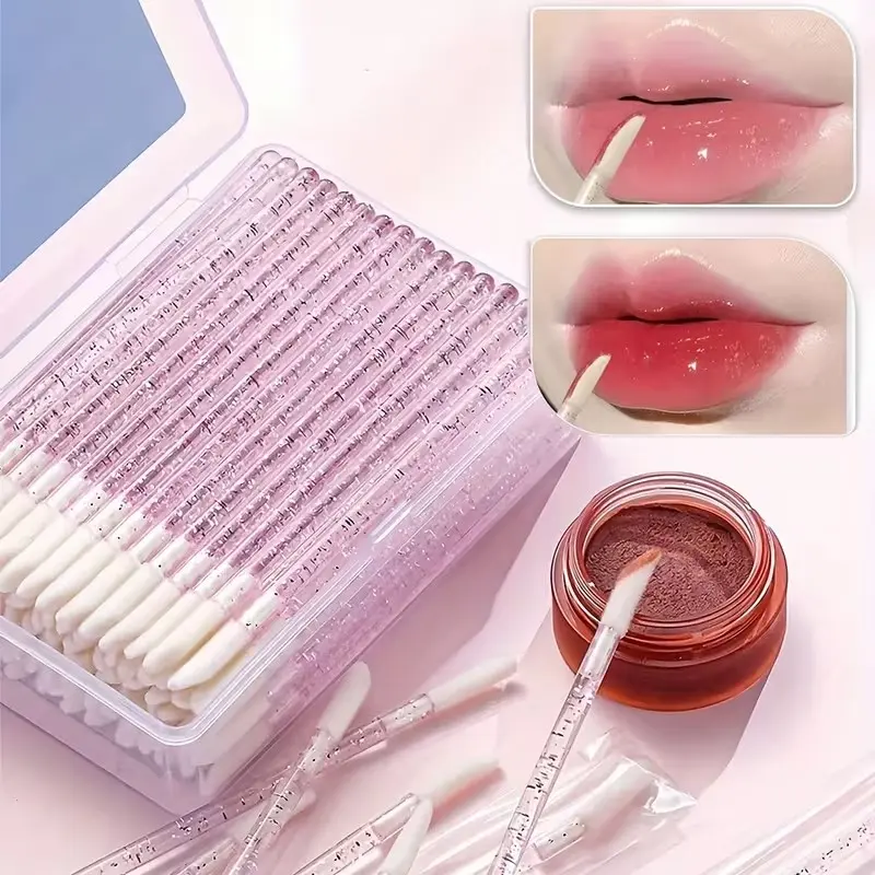 50/100/150 crystal handle lip and eyelash brush set | Professional disposable makeup brush, eyebrow brush and lipstick applicator, travel beauty set, disposable lip stick applicator, makeup applicator, suitable for all skin types, eyelash grafting salon
