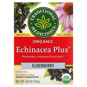 Traditional Medicinals Organic Echinacea Plus®, Elderberry, Caffeine Free, 16 Wrapped Tea Bags, 0.85 oz (24 g)