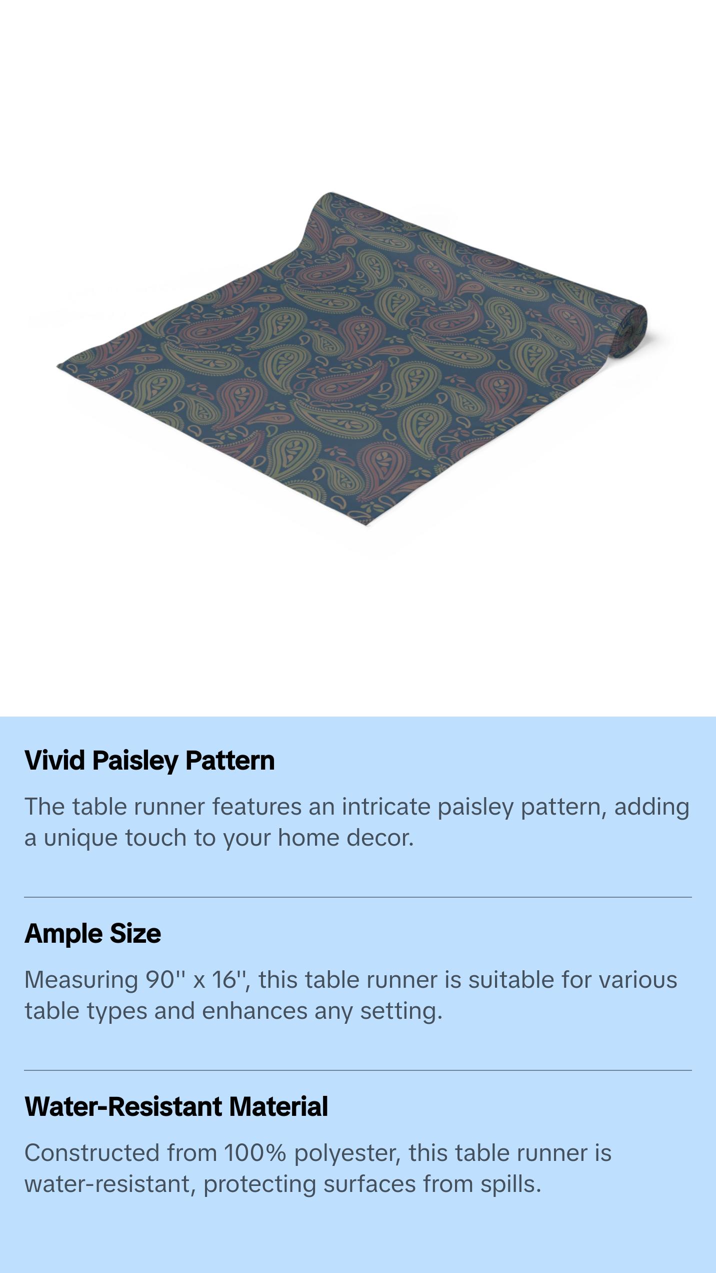 Paisley Table Runner Gardening Houseplant Indoor Plant Lover Gift Idea Green Center Table Cloth