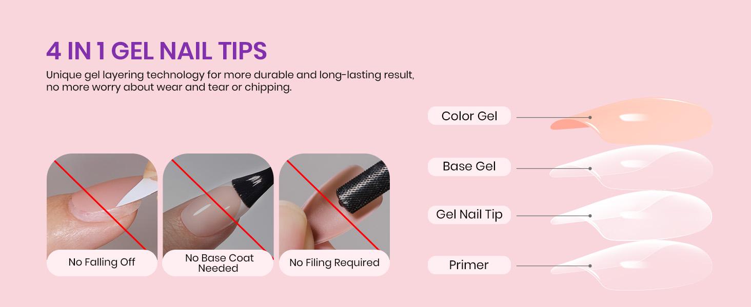 Beetles French Tip Press on Nails+Toenails：Almond/Coffin/Square/Squoval Pre-APplied Primer & Base Coat Glue for DIY Nail Gift for Women Easter'sGift