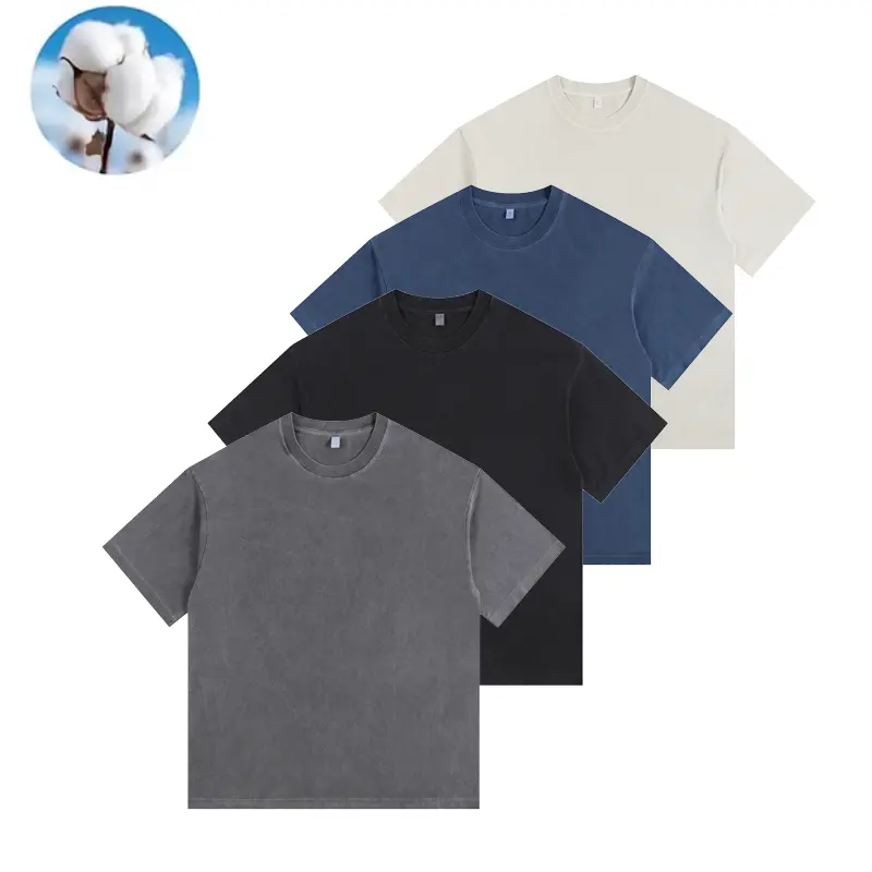 Men's 4-Pack Vintage Heavyweight Thick Pure Cotton Basic T-Shirts - Loose-Fitting Baggy Oversized Boxy Drop Shoulders, Short Sleeve, Round Neck, Drape Fabric Distressed Streetwear Tops, Casual Clothes, XL Chic Preppy 4-In-1 Capsule Tee