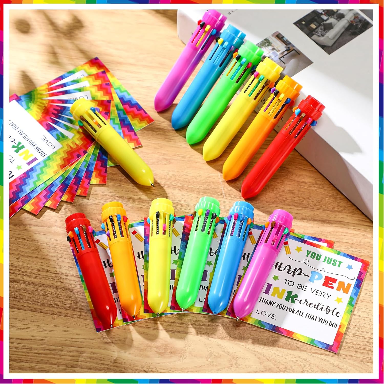End of Year Gift for Student Classroom Inspirational Gift with Multicolor Ballpoint Pen and Cards Retractable Cute Pen Classroom Small Gift Stationery Supplies for School Student Gift Exchange, Graduation Gift