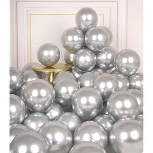 Metallic Silver 5 Inch Latex Balloons, 50 Pack, Chrome Shiny Thick Helium Party Decor