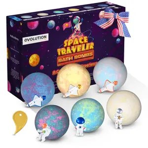 EvolutionUSA Space Bath Bombs for Kids 6 Planet Bath Balls with Toy Inside Organic Hypoallergenic Cosmic Fun Gift Set for Boys Girls Birthday Christmas Easter