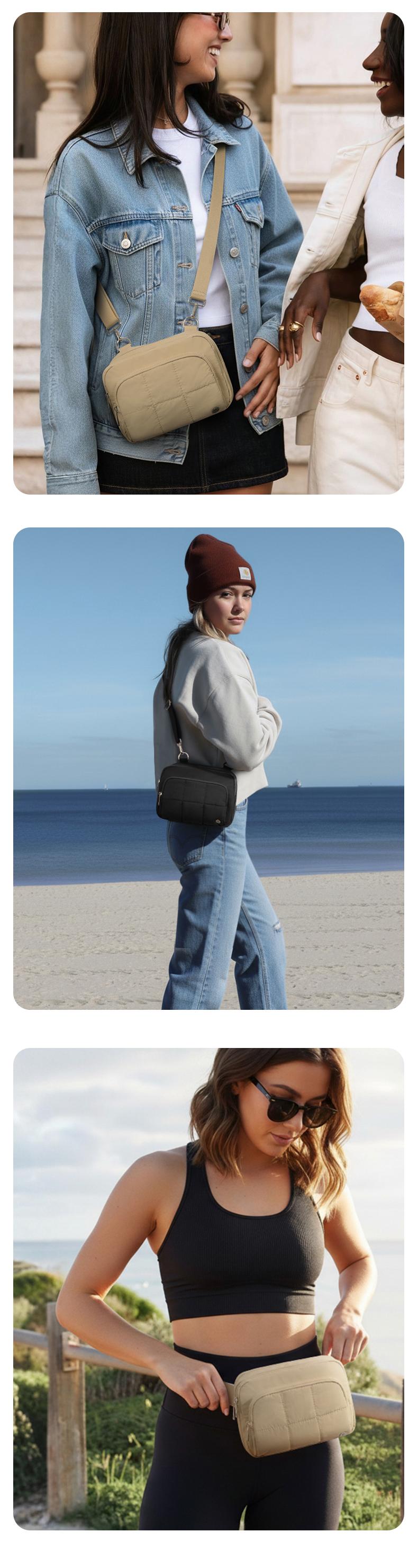 Telena Valentine's Day gift  3-Zip RFID Blocking Fashion Multi-Compartment Puffer Bag Women's Crossbody Bag  Machine Washable Waterproof and Abrasion-Resistant  ,Mom's travel bag,Travel crossbody bag,Valentine's Day gift for her