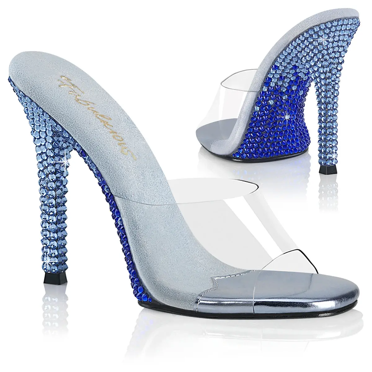 Women's Elegant Rhinestone High Heel Sandals, Slip On Platform Slides with a 4 1/2" Heel for Special Occasions