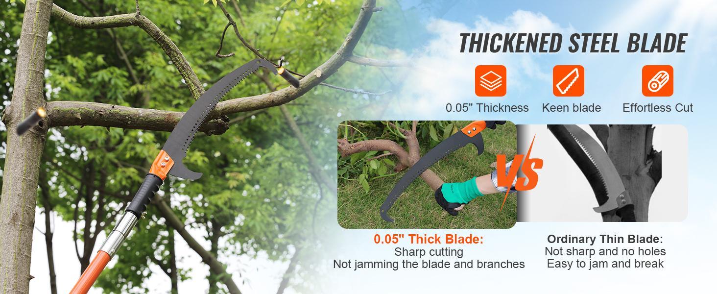 VEVOR Manual Pole Saw, TikTokShopBlackFriday, 7.3-27 ft Extendable Tree Pruner, Sharp Steel Blade High Branches Trimming, Manual Branch Trimmer with Lightweight 8 Fiberglass Handles, for Pruning Palms and Shrubs