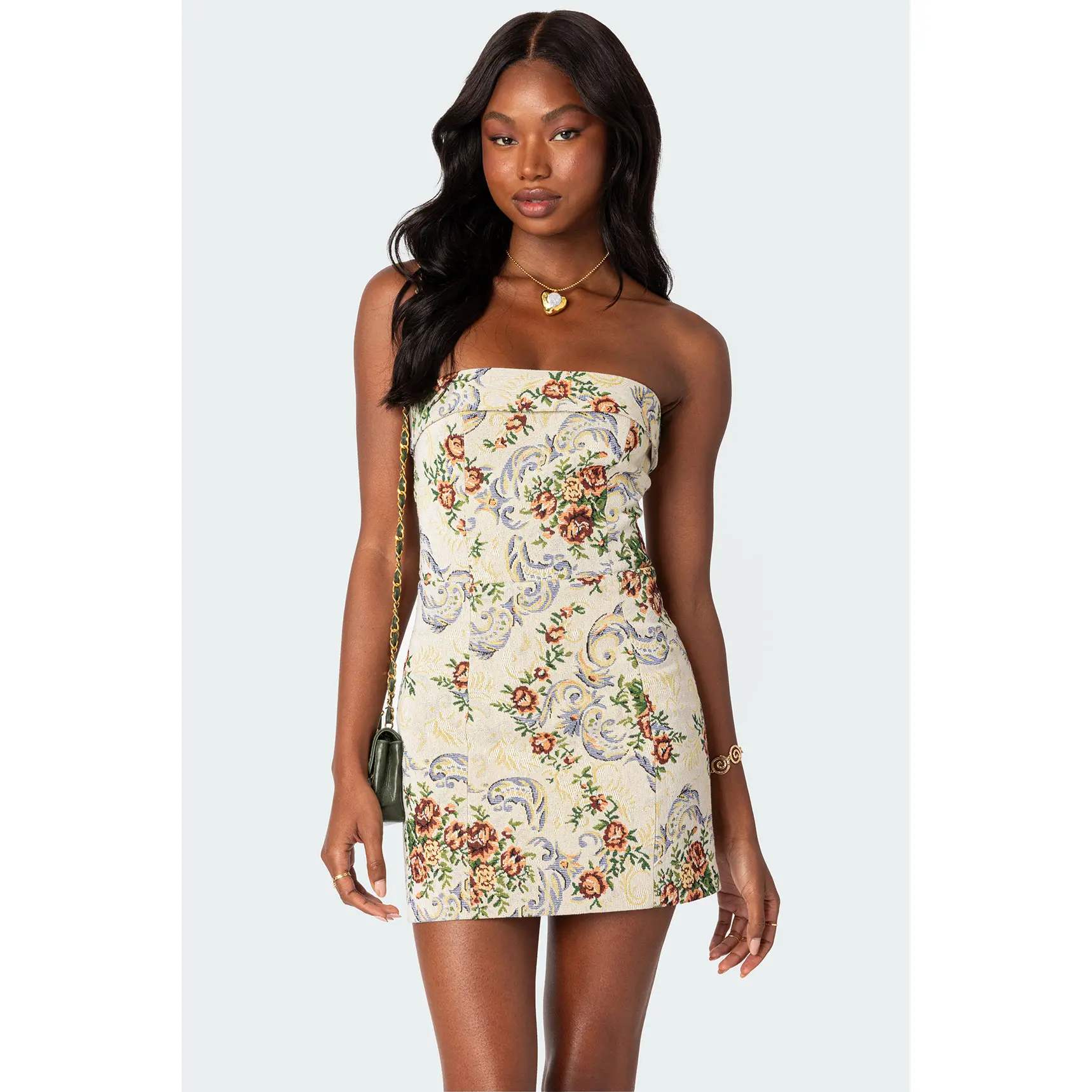 Floral Tapestry Lace Up Mini Dress