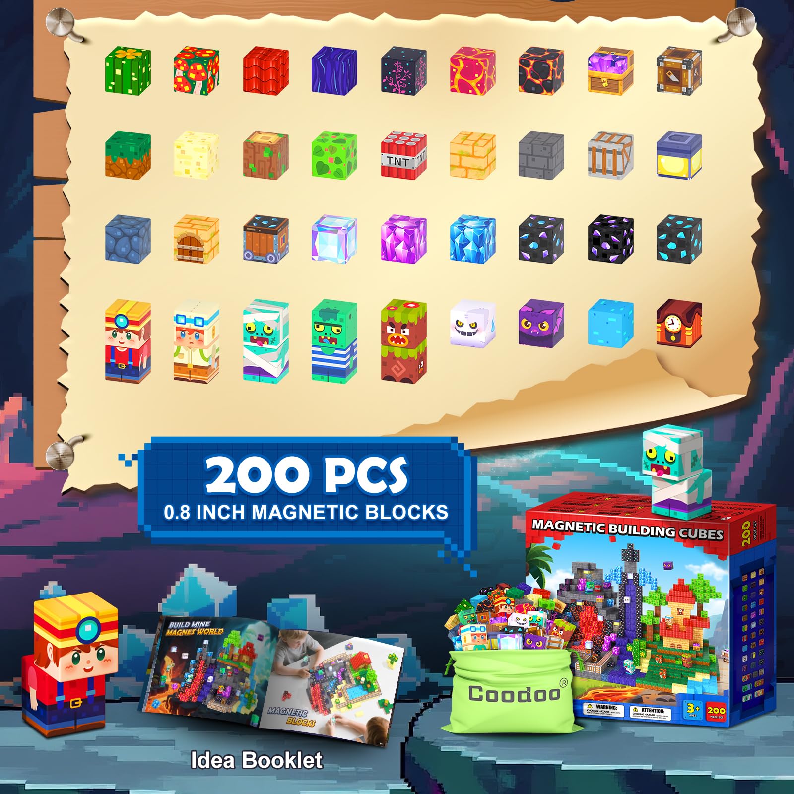 200PCS Magnetic Blocks with Drawstring Bag STEM Educational Sensory Toys Mine Magnet World Birthday Couple Christmas Gifts200PCS Magnetic Blocks with Drawstring Bag STEM Educational Sensory Toys Mine Magnet World Birthday Couple Gifts