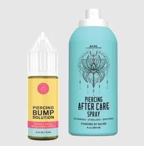 Base.Laboratories Piercing Aftercare Kit 4oz Sea Salt Spray & 0.5oz Bump Oil -Soothing & Shrink Keloids - All-Natural Piercing Care Solution