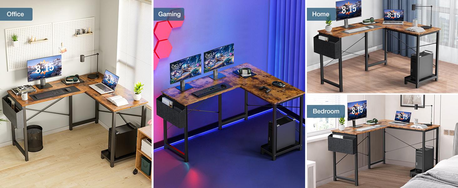 L Shaped Desk - Computer Desk Corner Desks Gaming  PC Table with CPU Stand Side Bag for Home Office Dorm Sturdy Writing Workstation