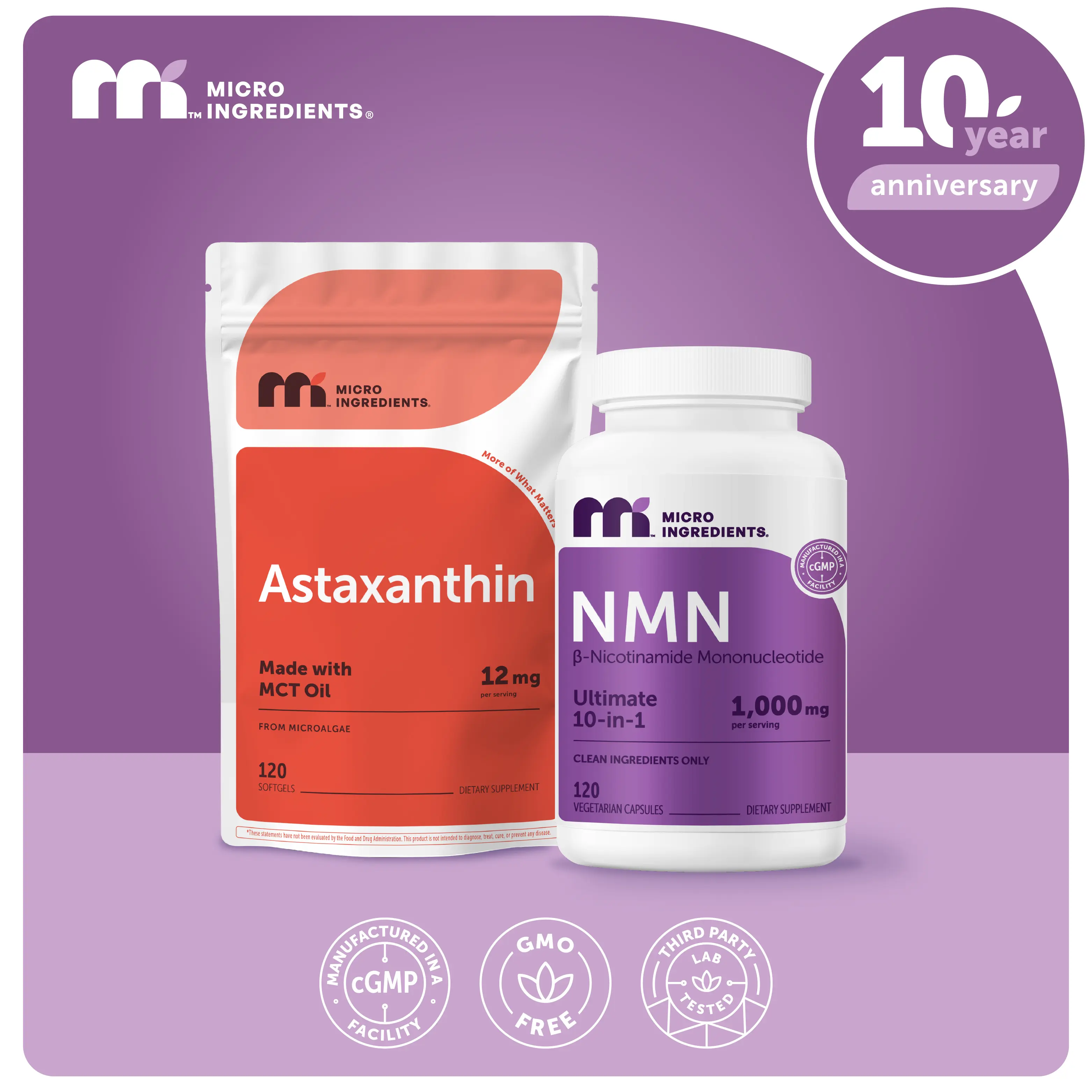 Brooke's Anti-Aging Bundle: NMN Complex 1000mg 120 Capsules & Astaxanthin 12mg 120 Softgels