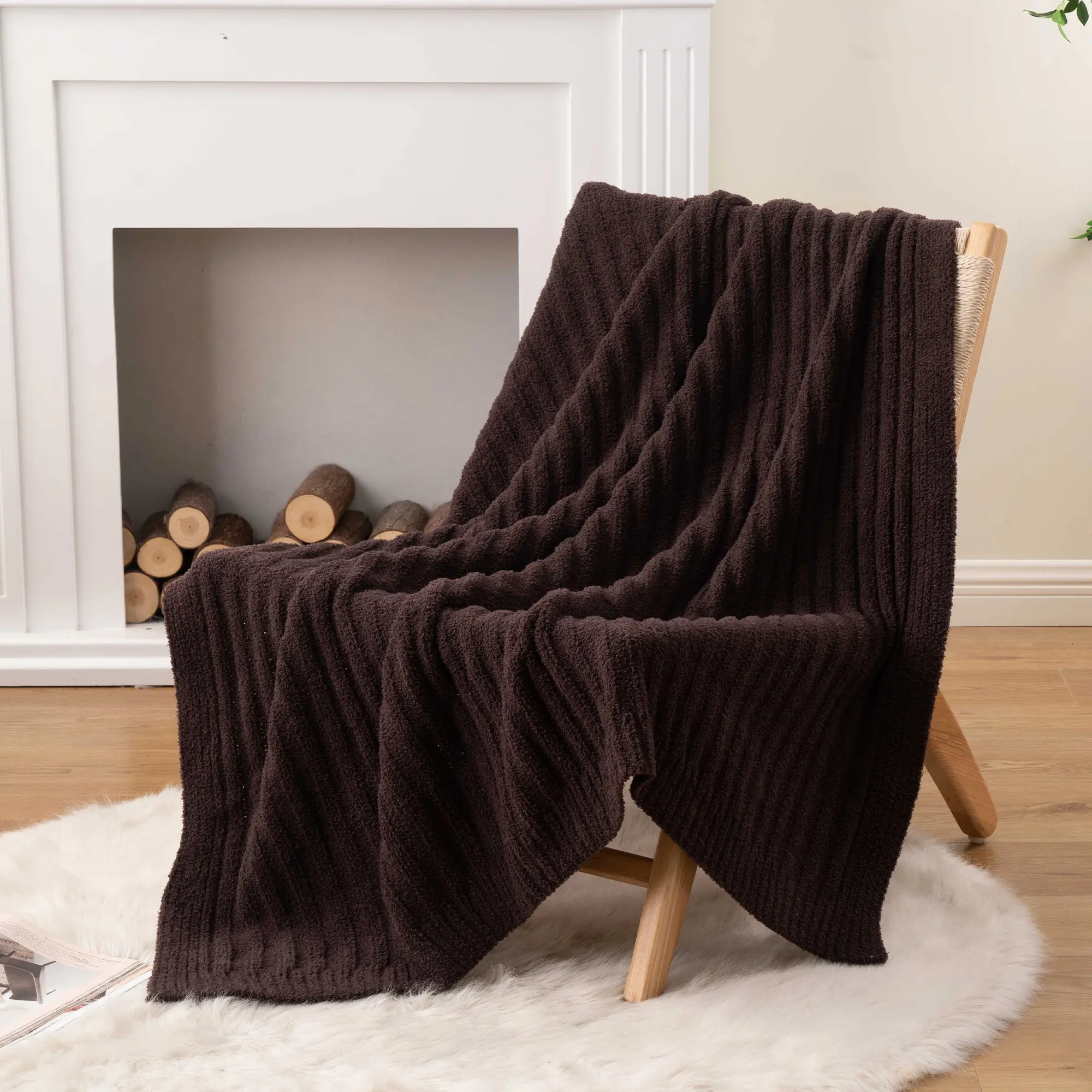 Battilo I Fluffy Striped Throw Blanket - Cozy, Warm, Breathable, Lightweight for Bed Sofa, Home Decor, 50x60" Home Textile Blanket Soft Throw Blanket